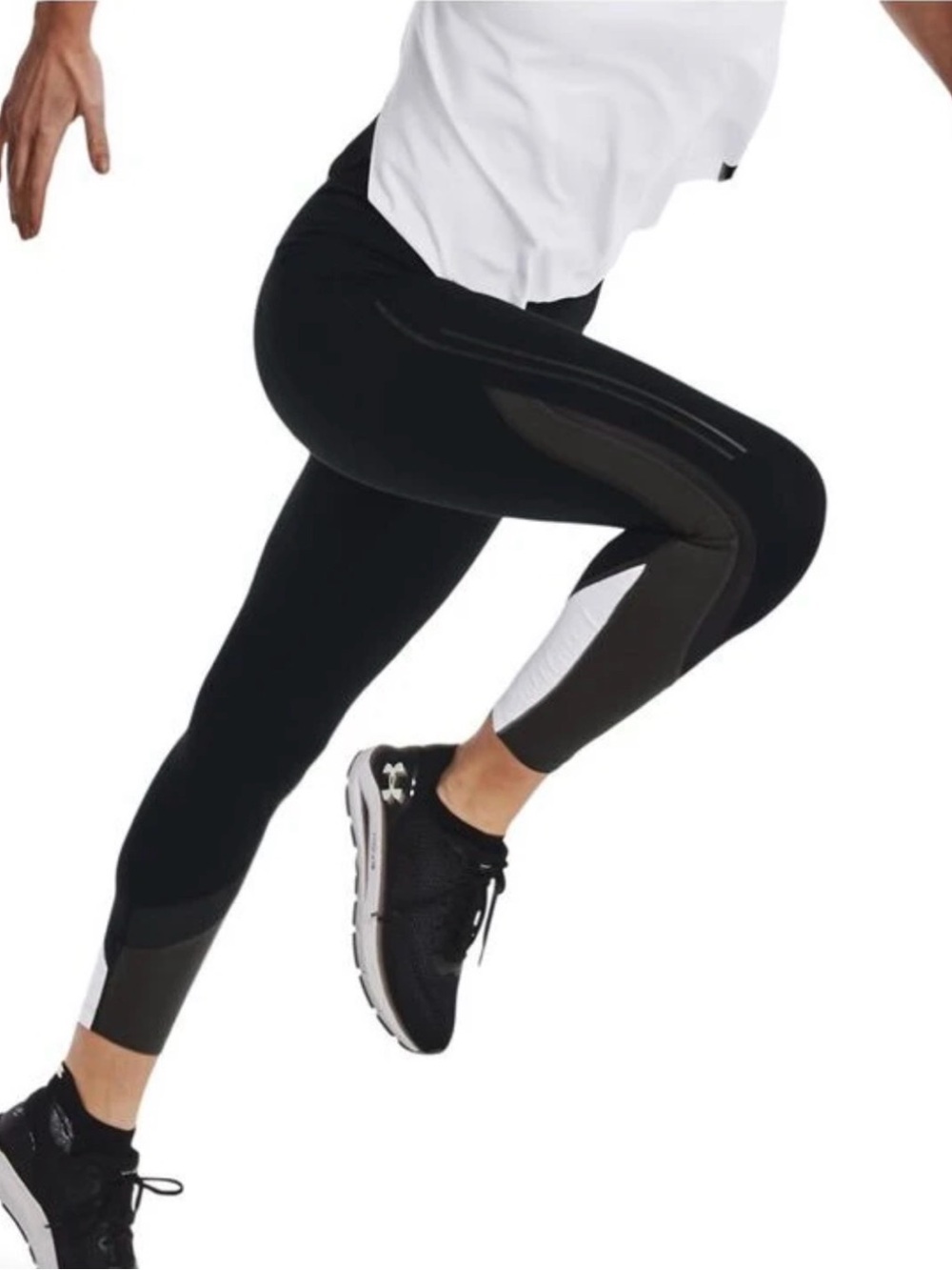 Under Armour Black Leggings with Gray and White Accent Panels